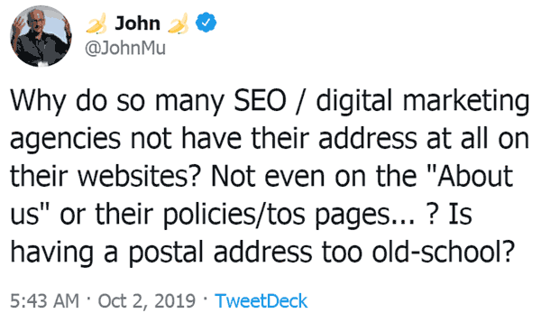 googles john mueller asks why seos dont publish their address via martinibuster