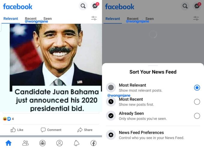 facebook prototypes tabbed news feed with most recent seen