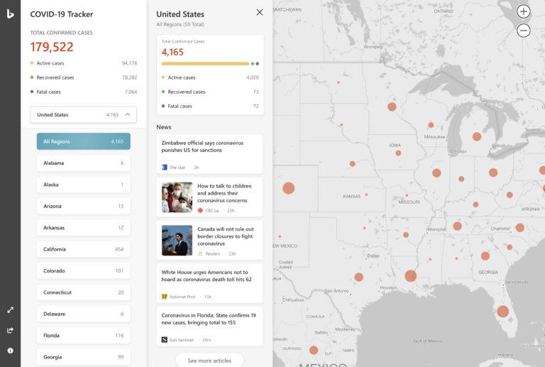 bing launches an interactive covid 19 tracking map via mattgsouthern