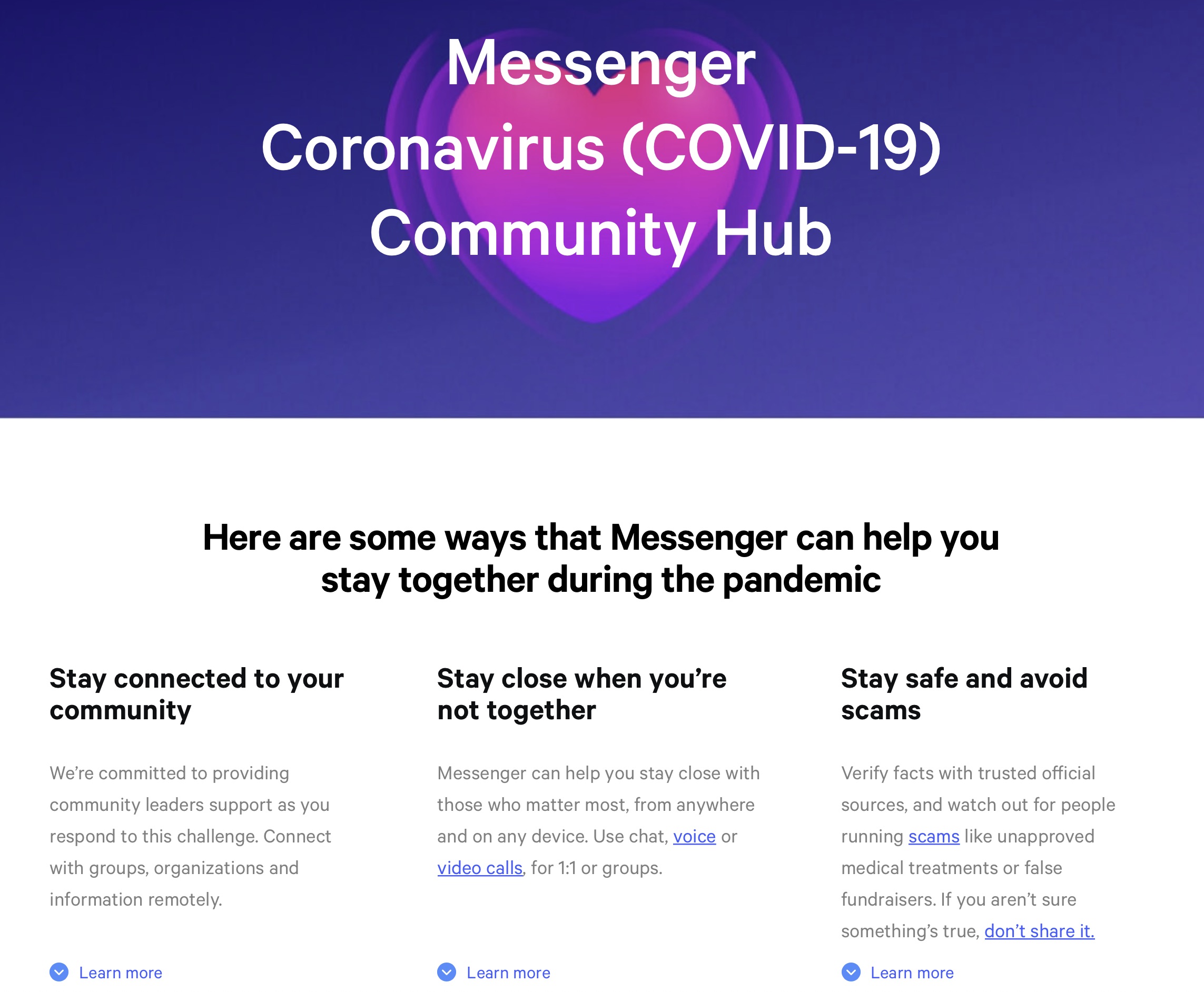 facebook launches community hub for messenger users to fight coronavirus rumors