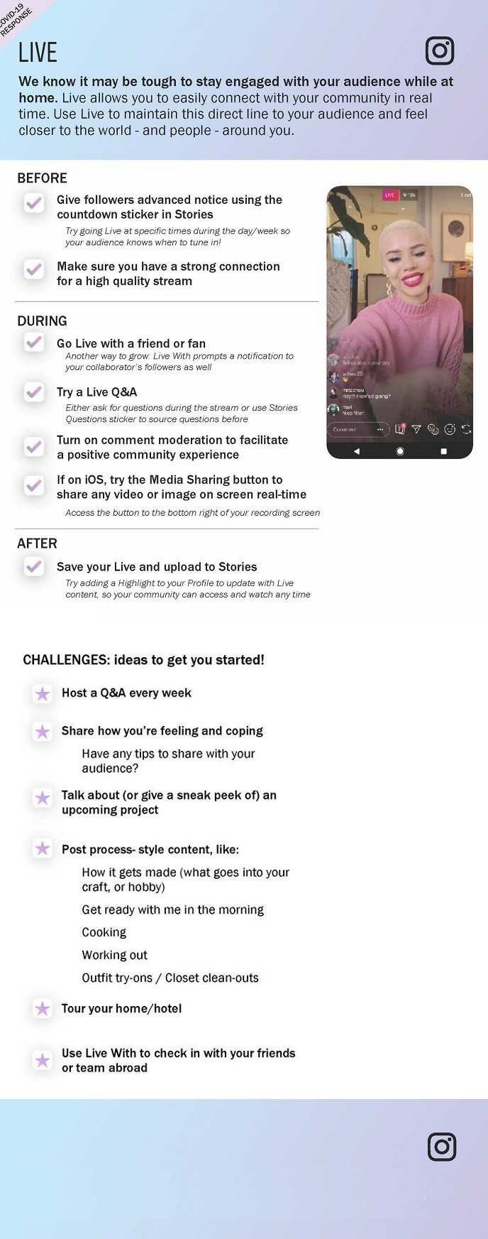 instagram provides tips on maintaining connection via instagram live during covid 19 lockdowns infographic