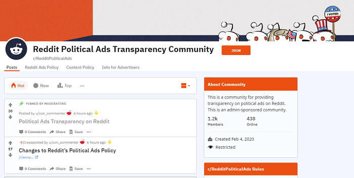 reddit updates political ad policy launches transparency subreddit listing political advertisers