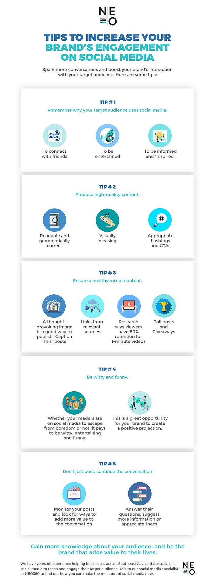 5 tips to increase your brands engagement on social media infographic