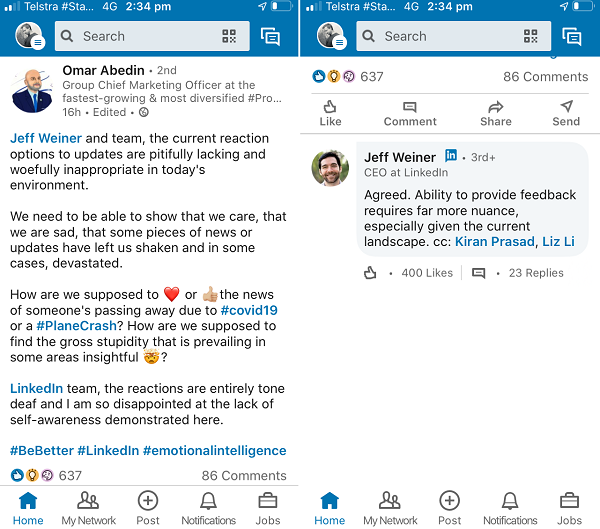 linkedin is considering new reactions to express more responses during covid 19