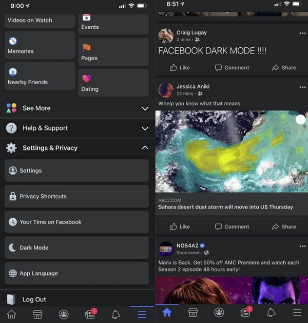 facebook dark mode is now being tested with a small percentage of mobile users