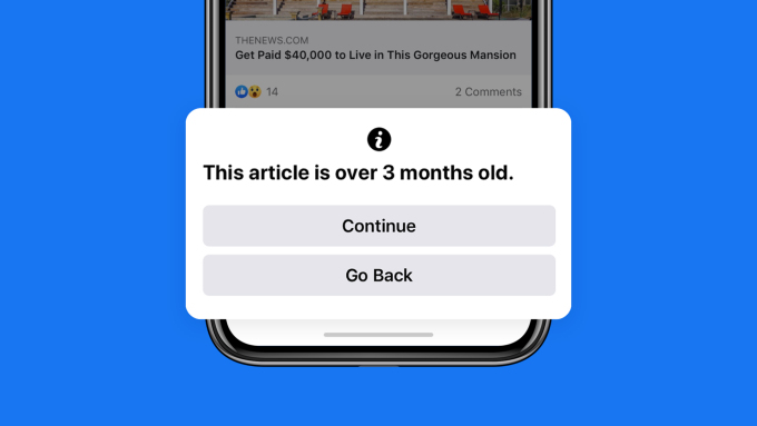 facebook will show users a pop up warning before they share an outdated story