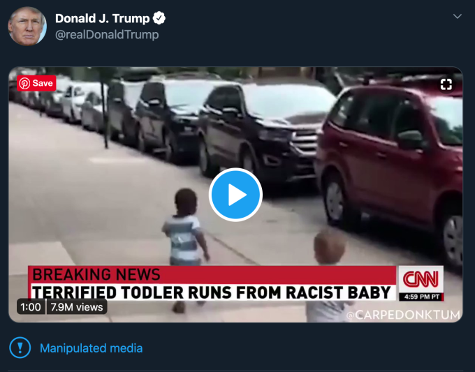 trump shared a deceptive video blaming fake news twitter just labeled it as fake