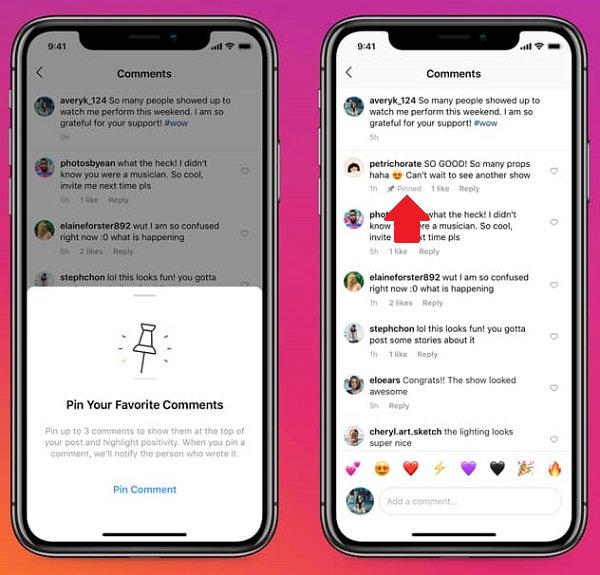 instagram gives all users the option to pin post comments