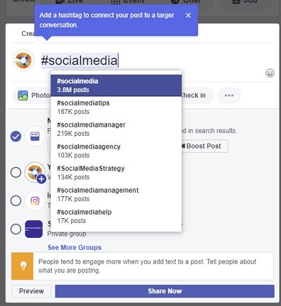 facebook promotes the use of hashtags on posts but will it improve post reach