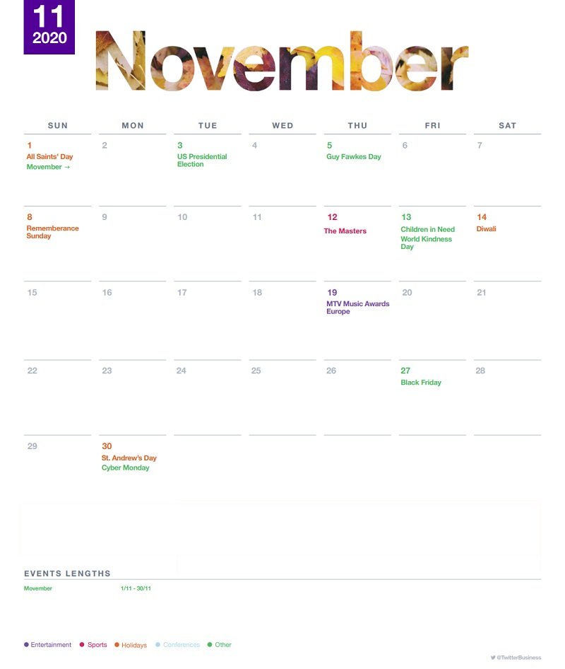 twitter releases events calendar for november to assist with strategic planning