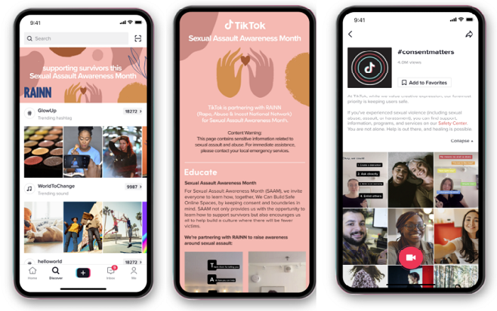 tiktok launches new support resources as part of sexual assault awareness month