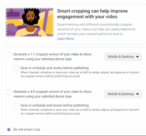 facebooks new smart crop feature for automated video editing is now available in creator studio