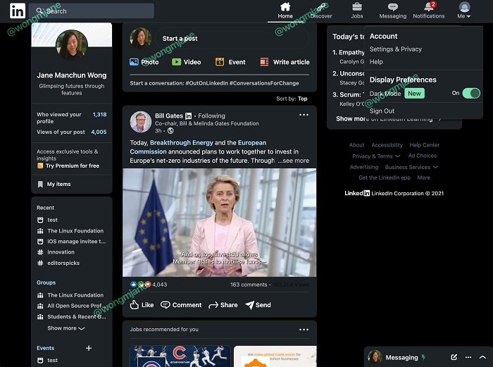 linkedin tests new dark mode in its desktop app