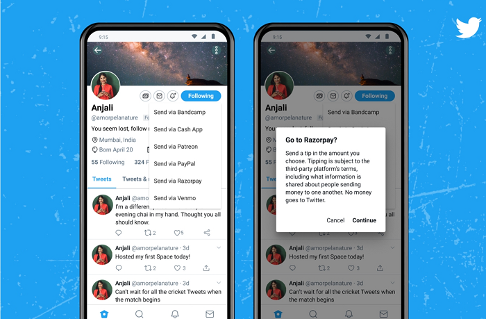 twitter adds indian payment provider razorpay to tip jar options