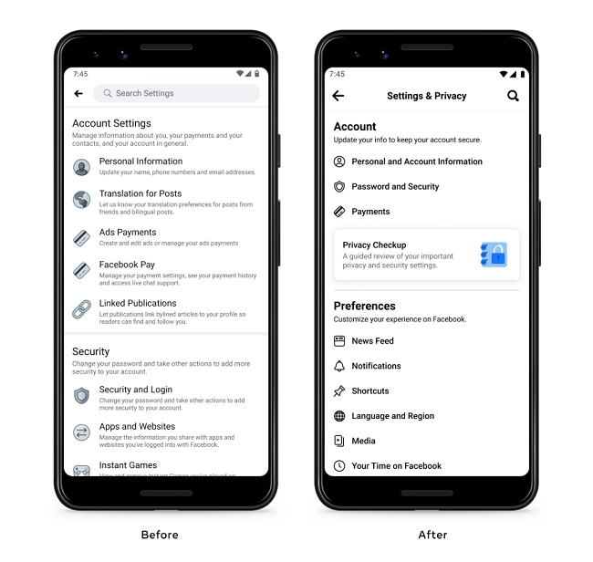 facebook launches redesigned settings layout to make it easier to find each element