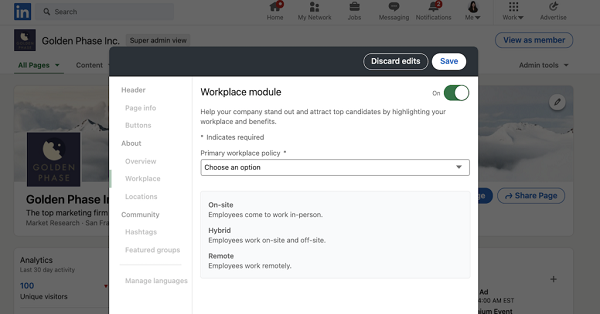 linkedin adds new tools for company pages including workplace flexibility listings and competitor tracking