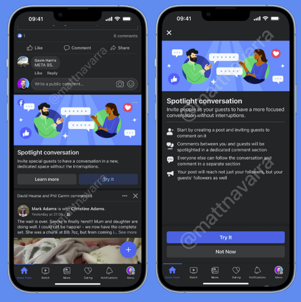 facebook tests new spotlight conversation option to facilitate more focused in app chats