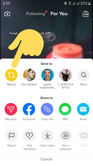 tiktok tests new re post option to boost distribution of clips