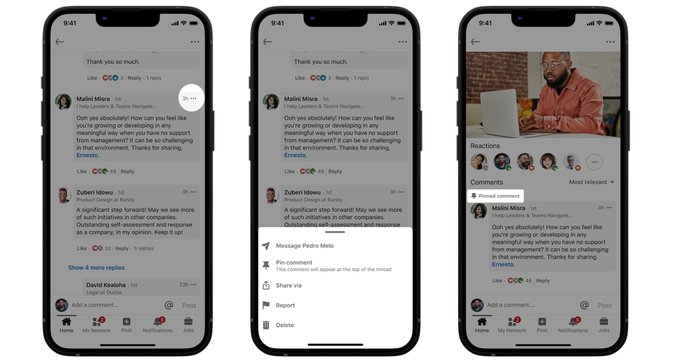 LinkedIn Rolls Out Option to Pin Comments in Reply Chains