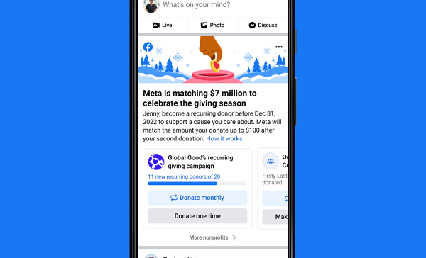 Meta kommer att matcha upp till $7 miljoner i donationer till välgörenhet i sina appar den här månaden