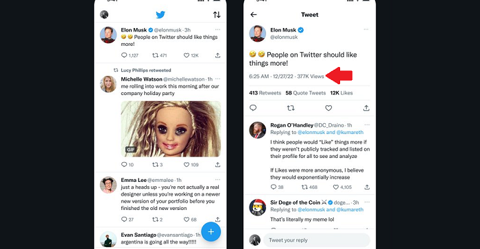 Twitter testar uppdaterat format för visning av antal visningar av tweet