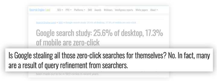 2023 seo trends - search engine land article on zero click searches