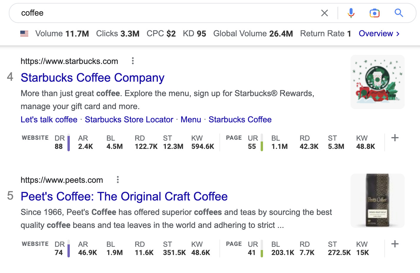 Google SERP for "coffee"