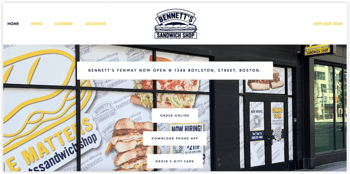 restaurant website design examples - bennett's