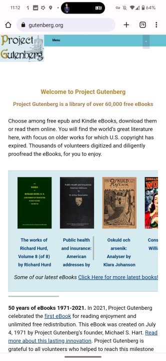 The main Project Gutenberg page.