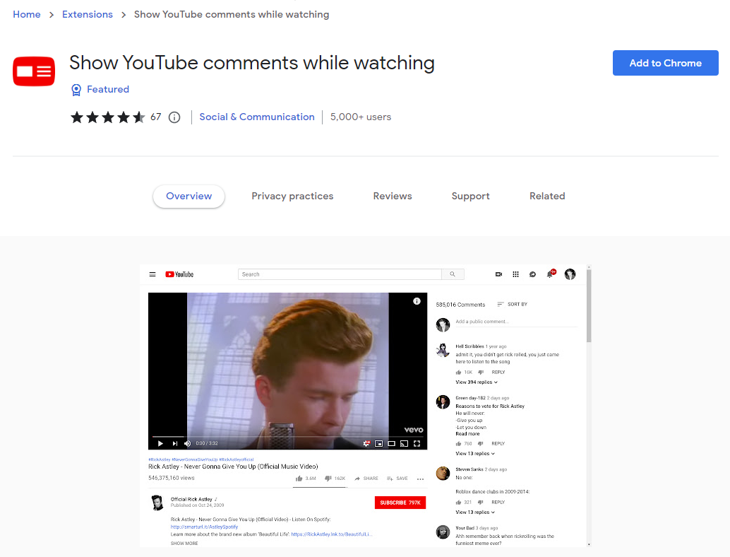 YouTube Comment Finder - show YouTube comments while watching extension