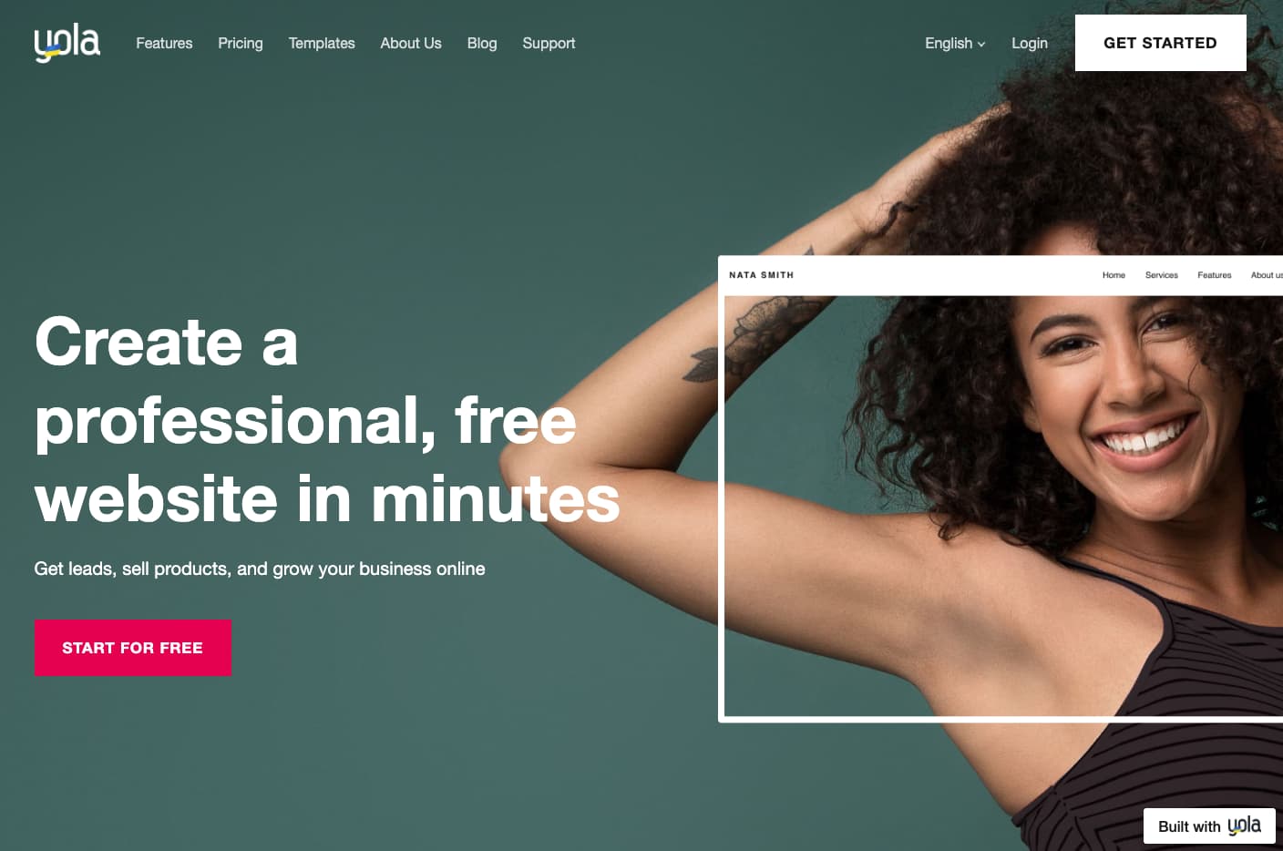 Yola’s free website builder homepage.