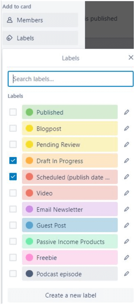 trello editorial calendar template - labels