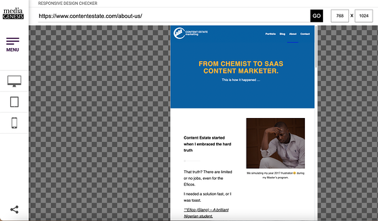 responsive design checker for content estate about us page
