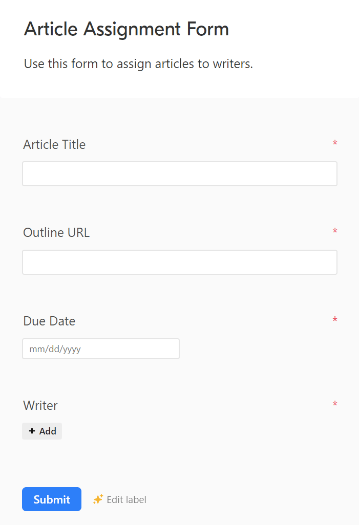 Create Airtable article assignment form