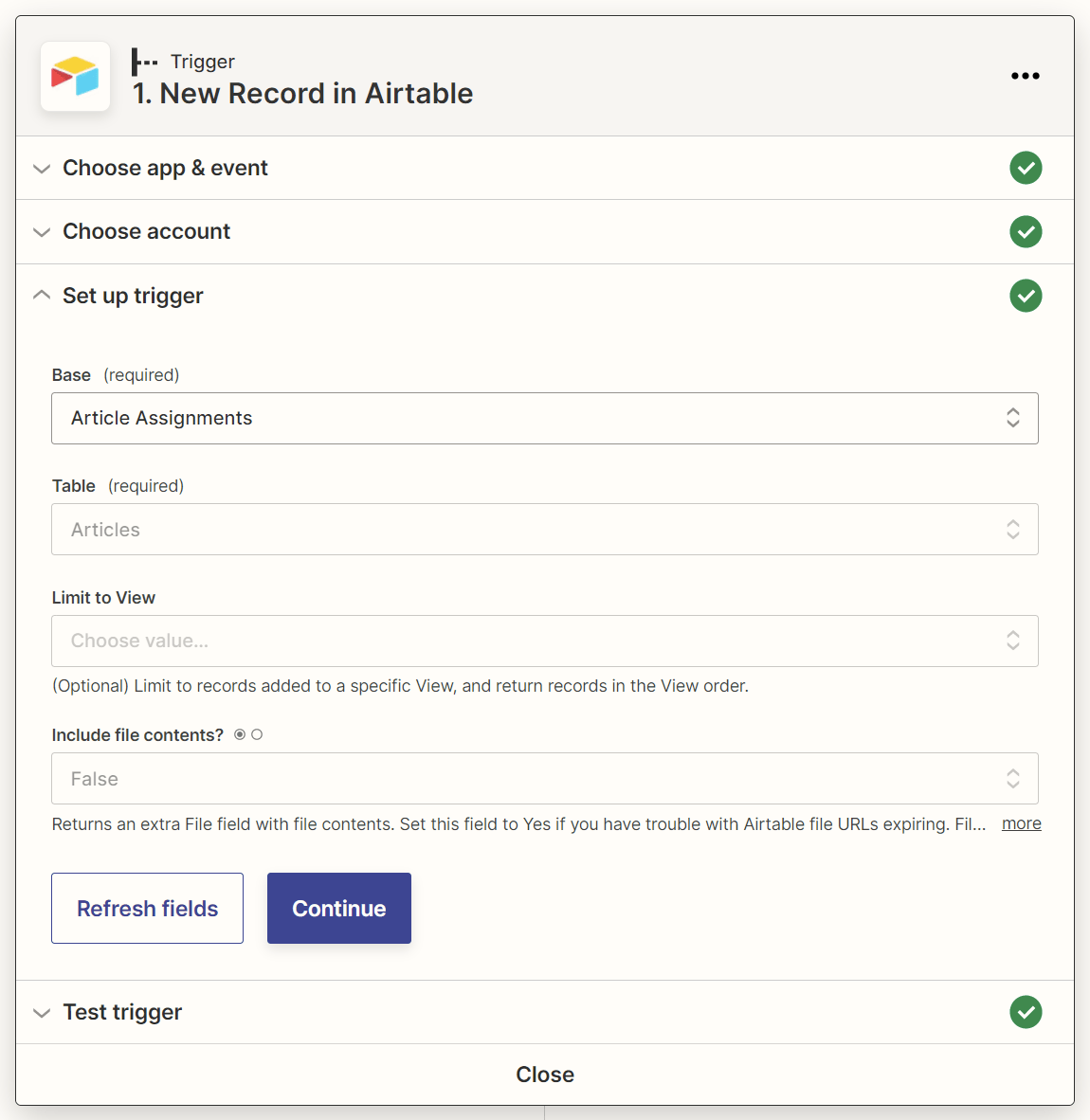 Trigger step: New Record in Airtable