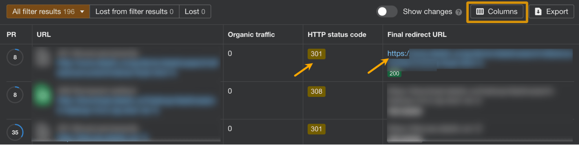 Internal pages issues report with added column