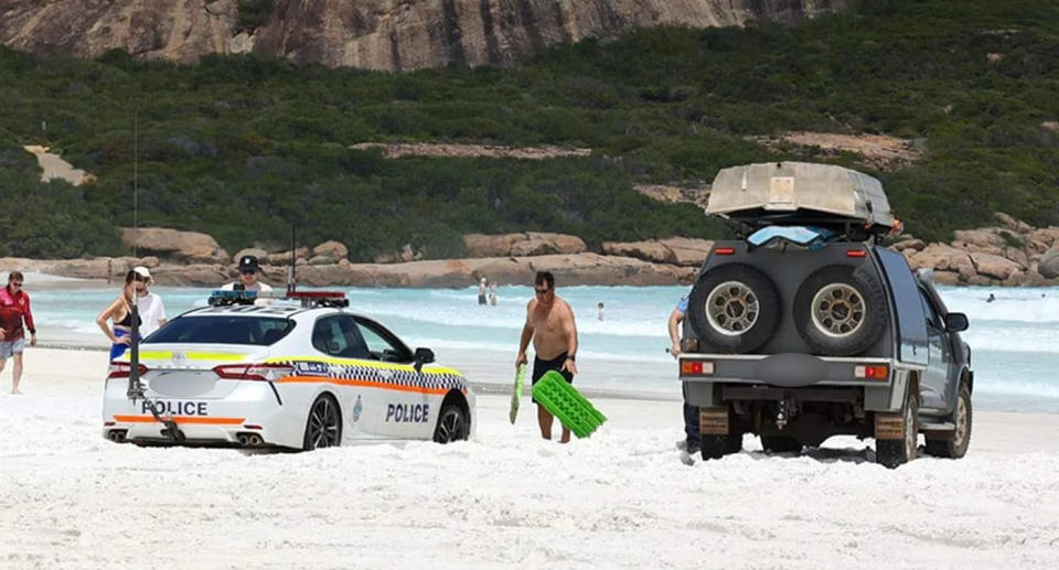 Police officers became bogged in the sand at a Wharton beach in WA.