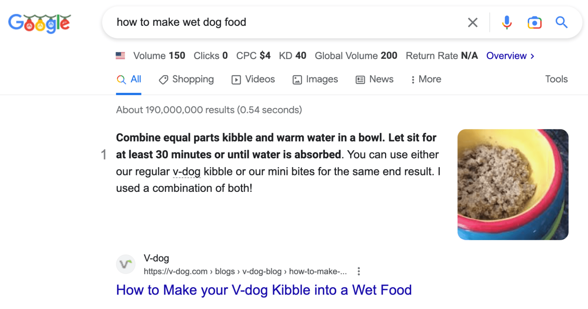 Googles sökresultat för "hur man gör blöt hundmat"