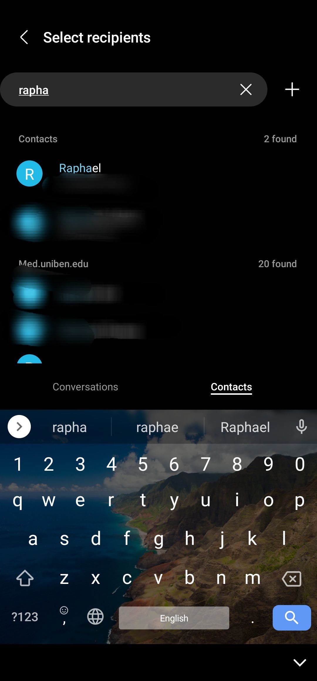 Select a contact you want to forward the text to.