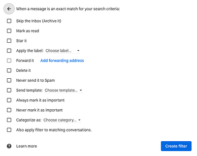 email hacks - step 3 of creating a filter on Gmail