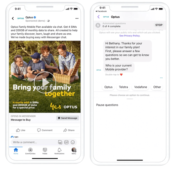 facebook messenger ad example