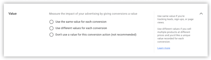 google ads conversion tracking - conversion value