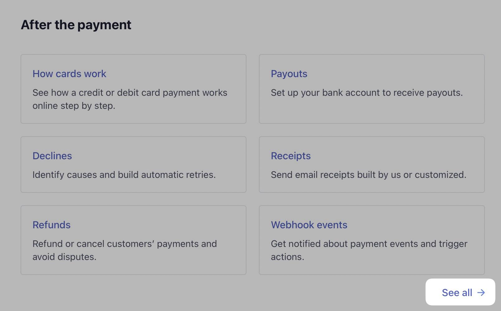 Stripe's "after payment" page