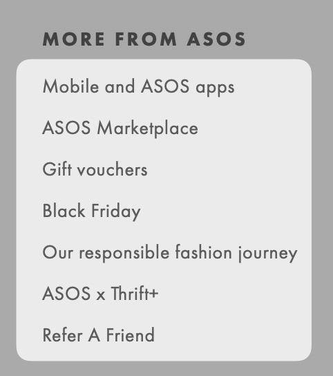 Navigation menu on ASOS