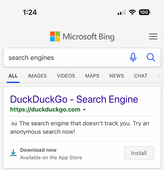 Bing Mobile Search Anchors Below Logo Go Up