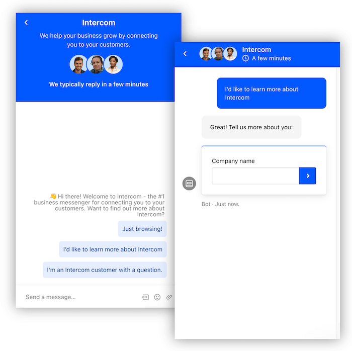 intercom chatbot example during hours