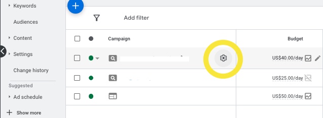 Google Ads Quick Campaign Settings Button