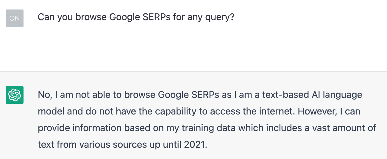 ChatGPT can't browse Google SERPs