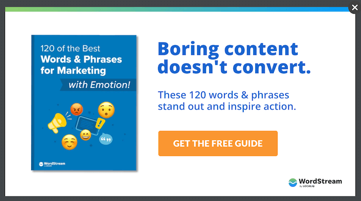 pop-up example for a marketing guide