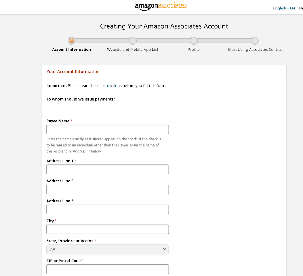 how to become an amazon affiliate - create your account
